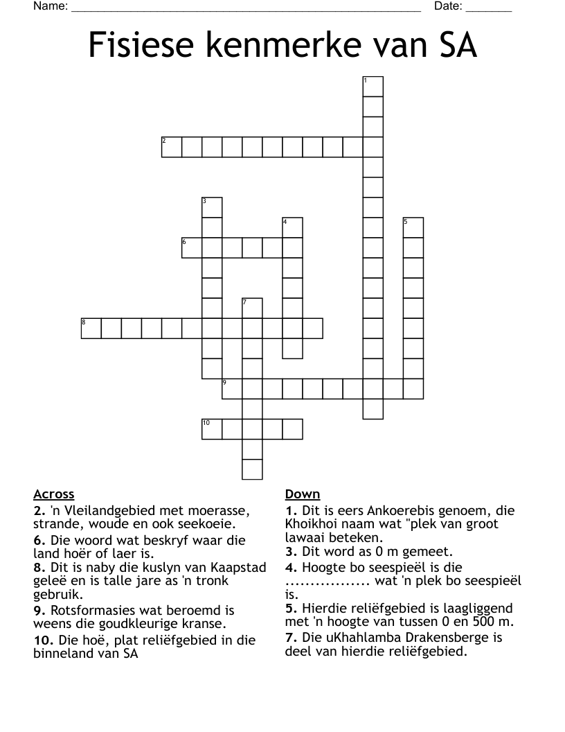 Fisiese kenmerke van SA Crossword