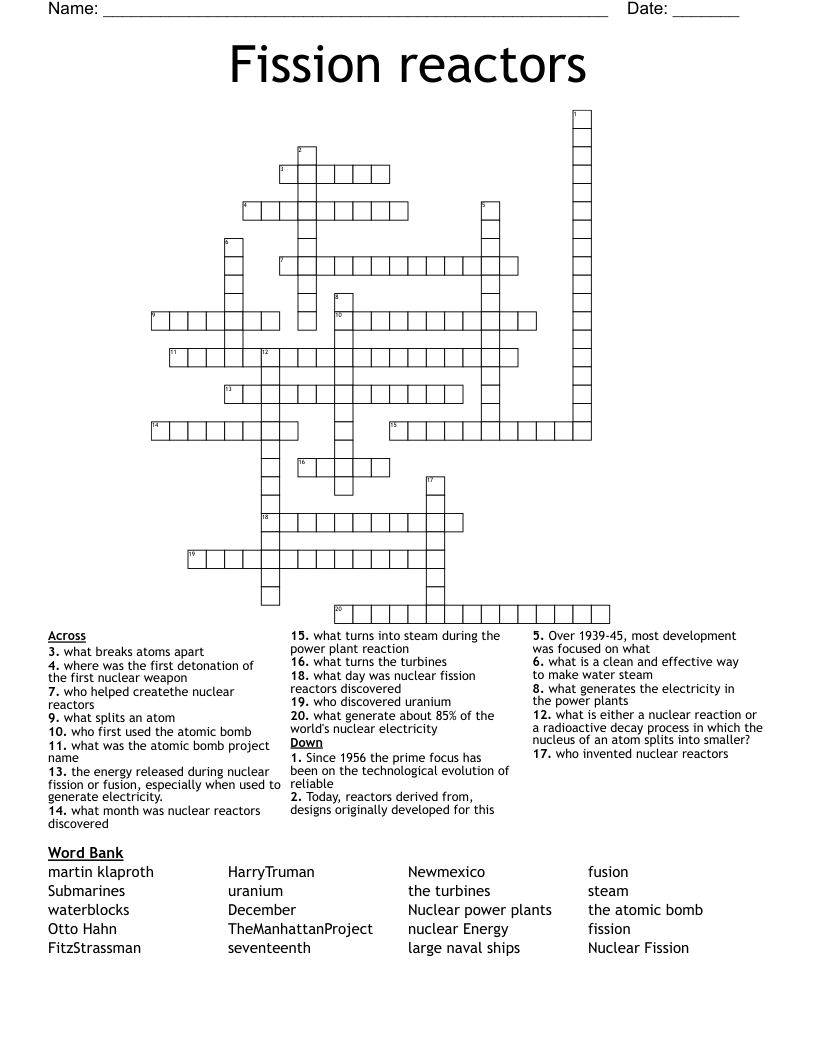 Fission reactors Crossword