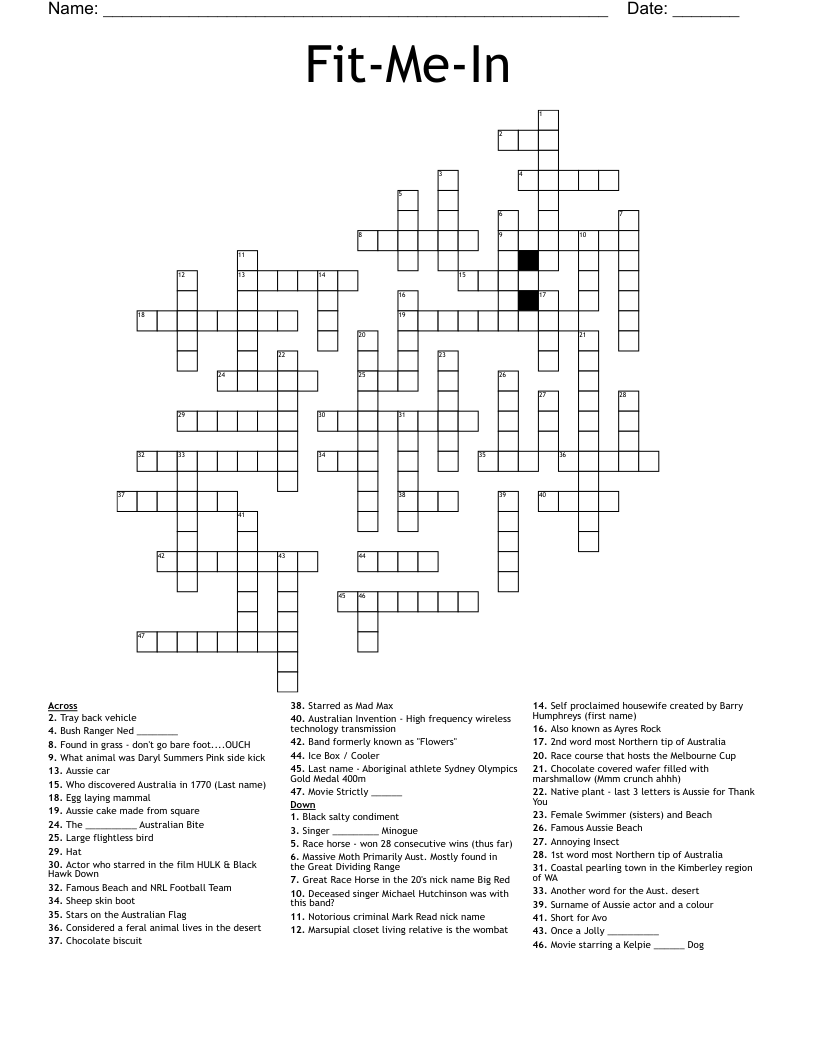 Fit-Me-In Crossword
