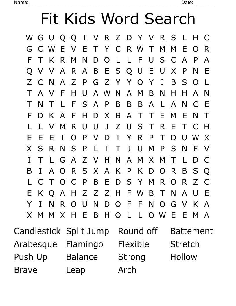 Fit Kids Word Search