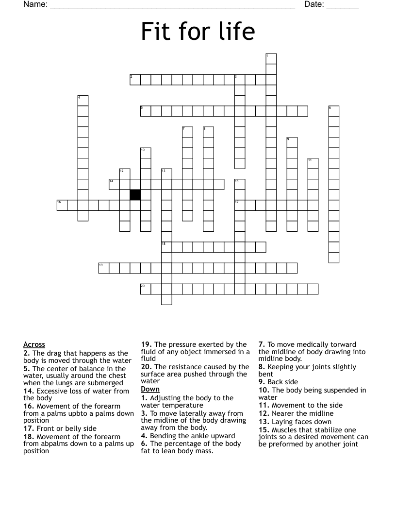 Fit for life Crossword