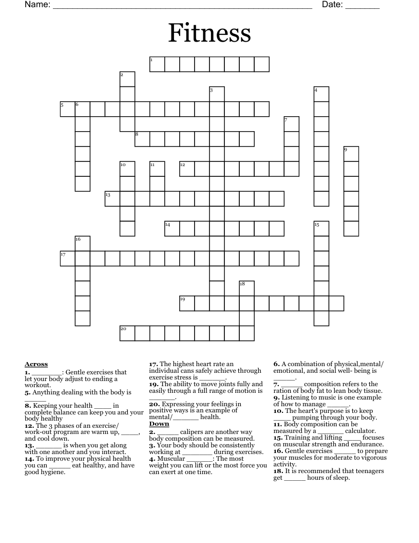Fitness Crossword