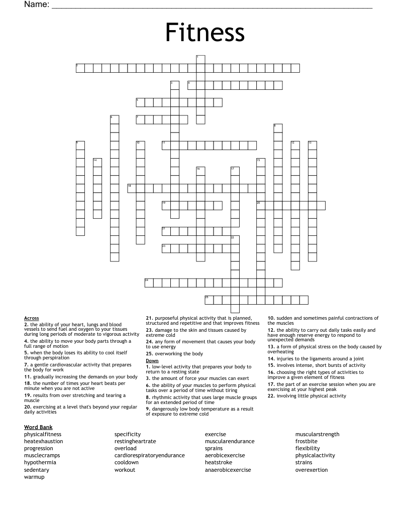 Fitness Crossword