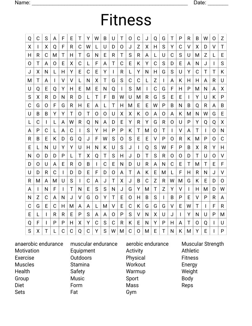 Fitness Word Search