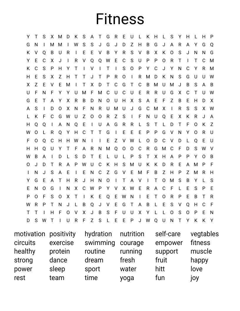 Fitness Word Search