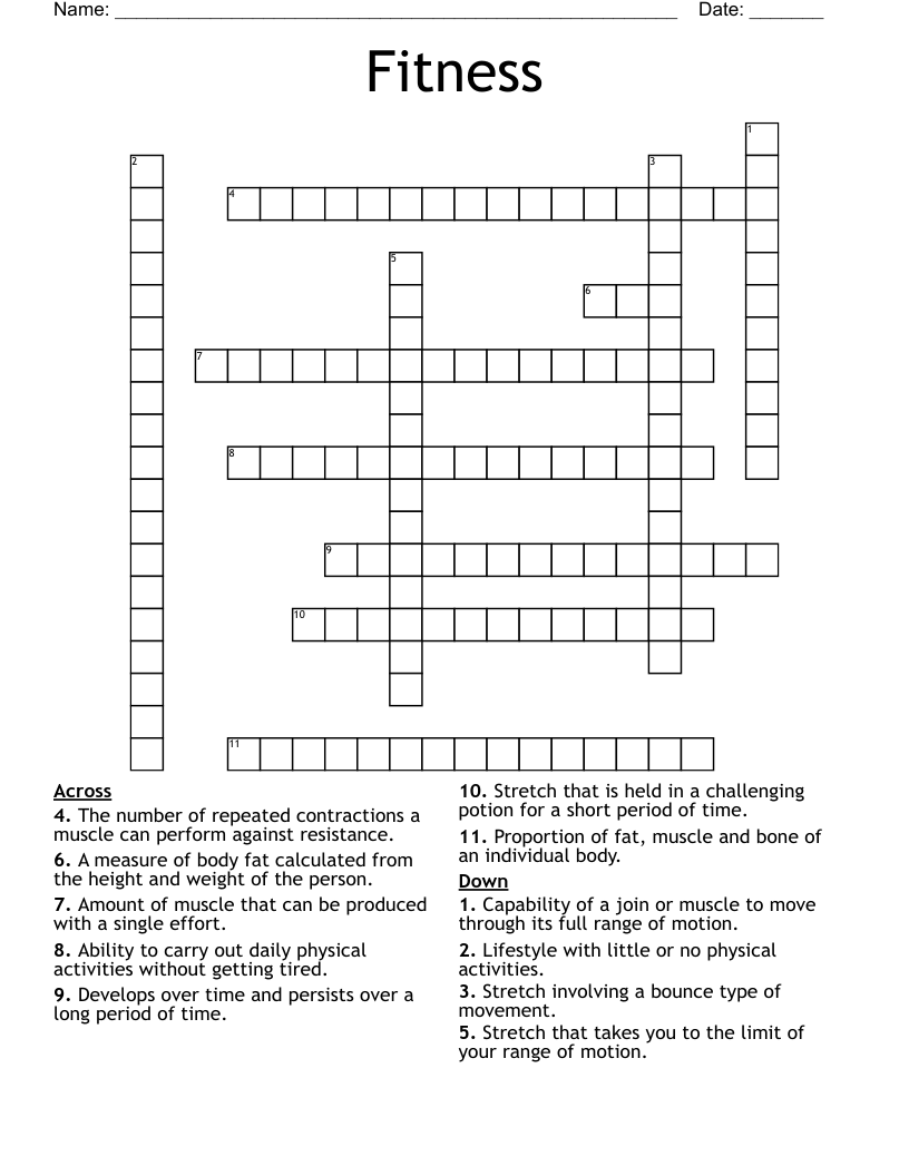 Fitness Crossword