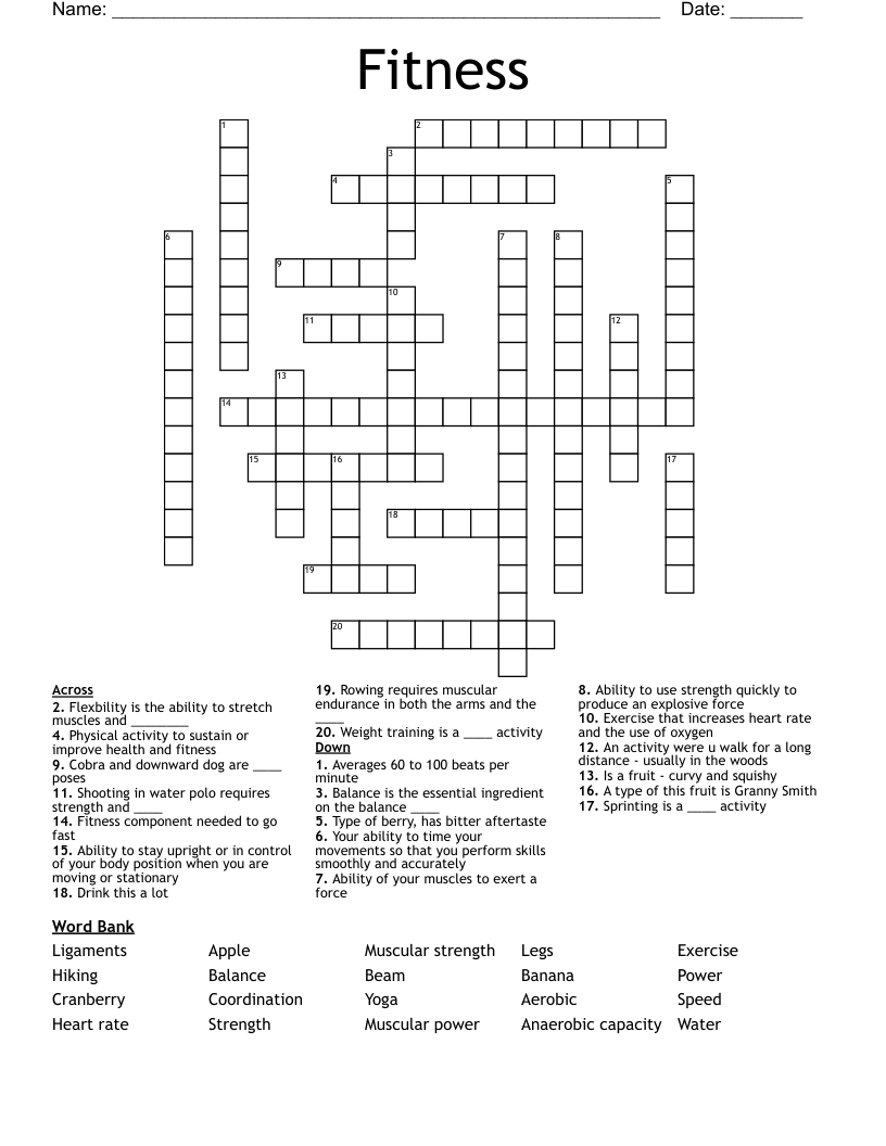 Fitness Crossword