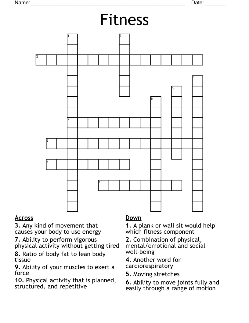 Fitness Crossword