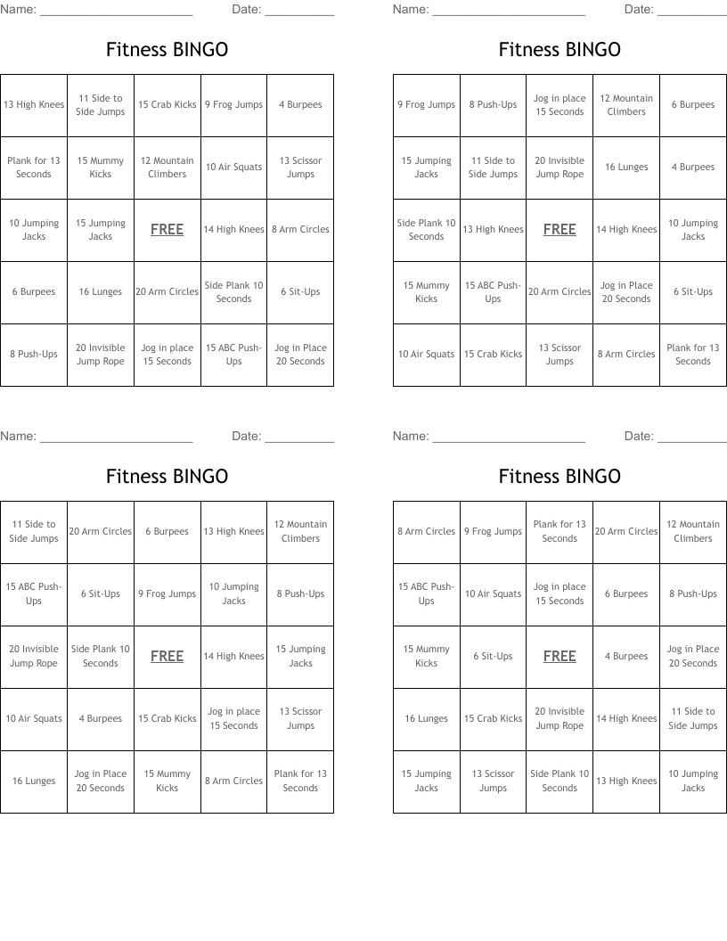 Fitness BINGO