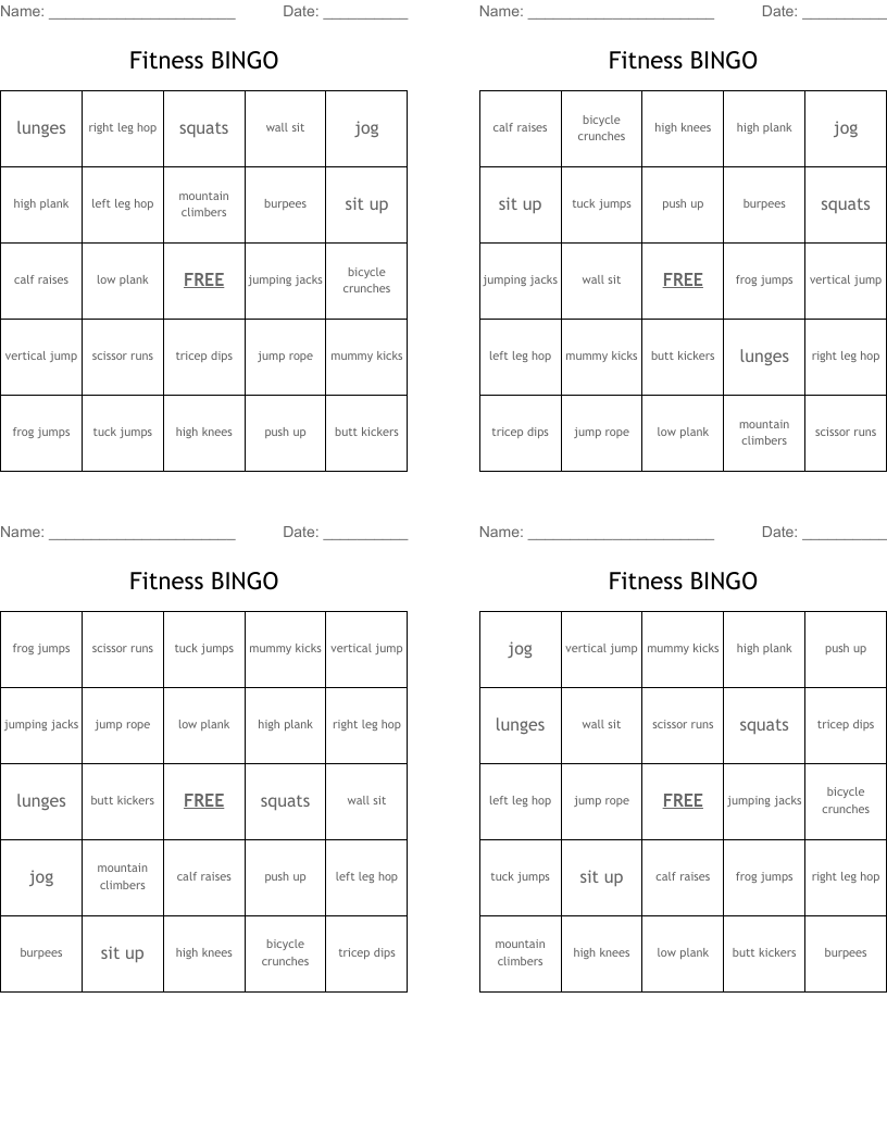 Fitness BINGO