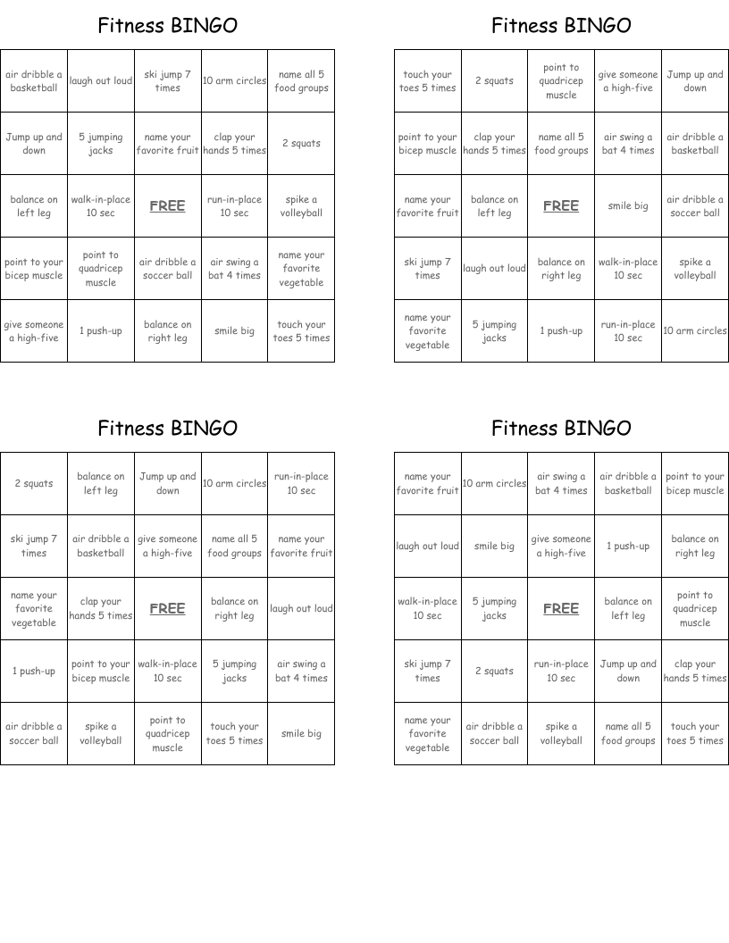 Fitness BINGO