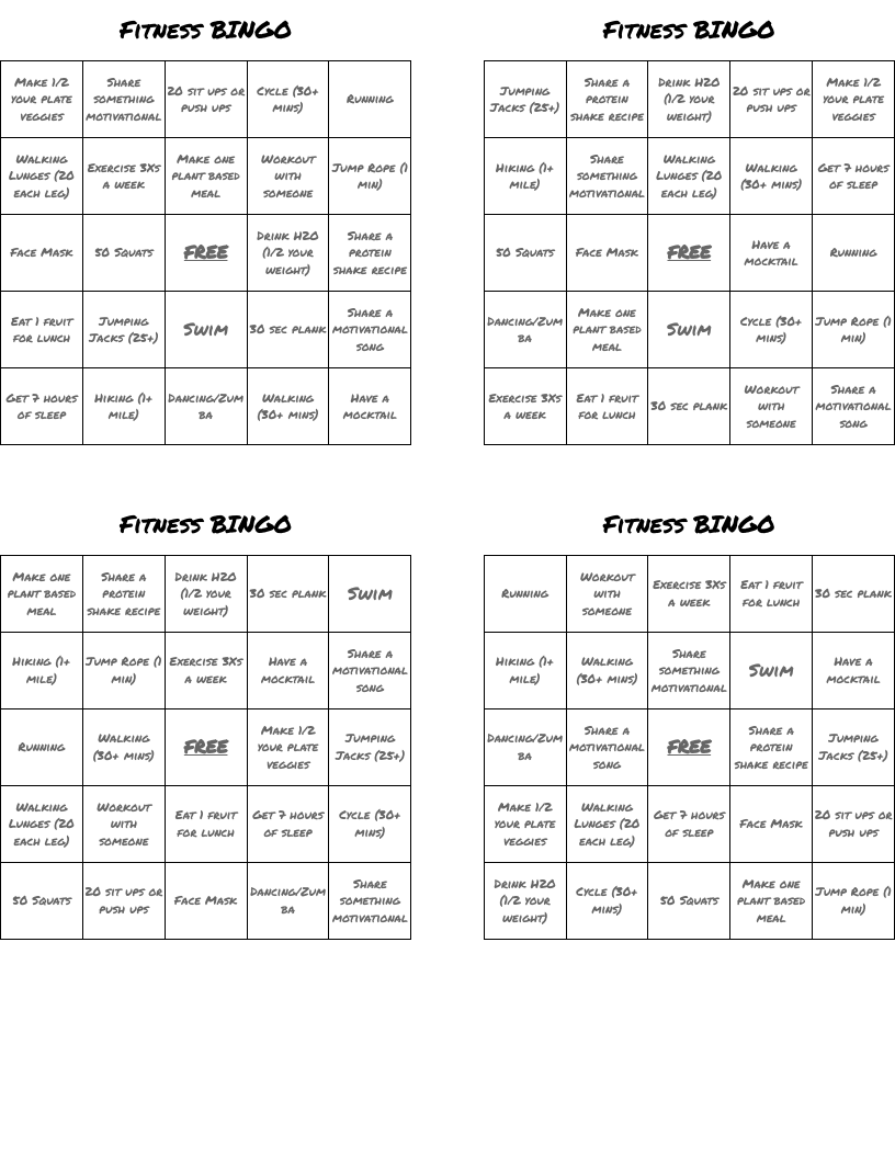 Fitness BINGO