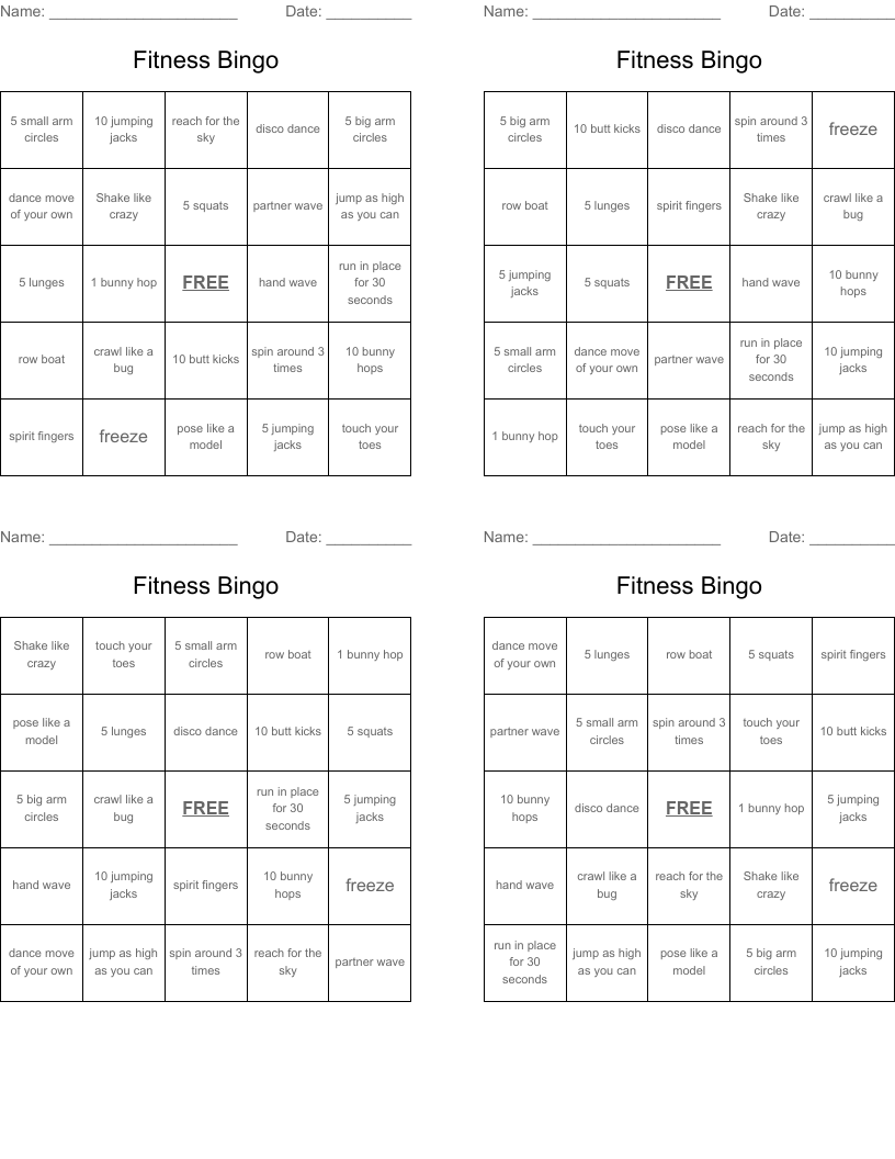 Fitness Bingo