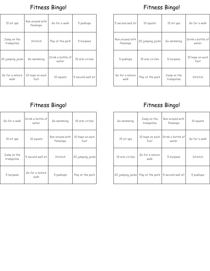 Fitness Bingo!