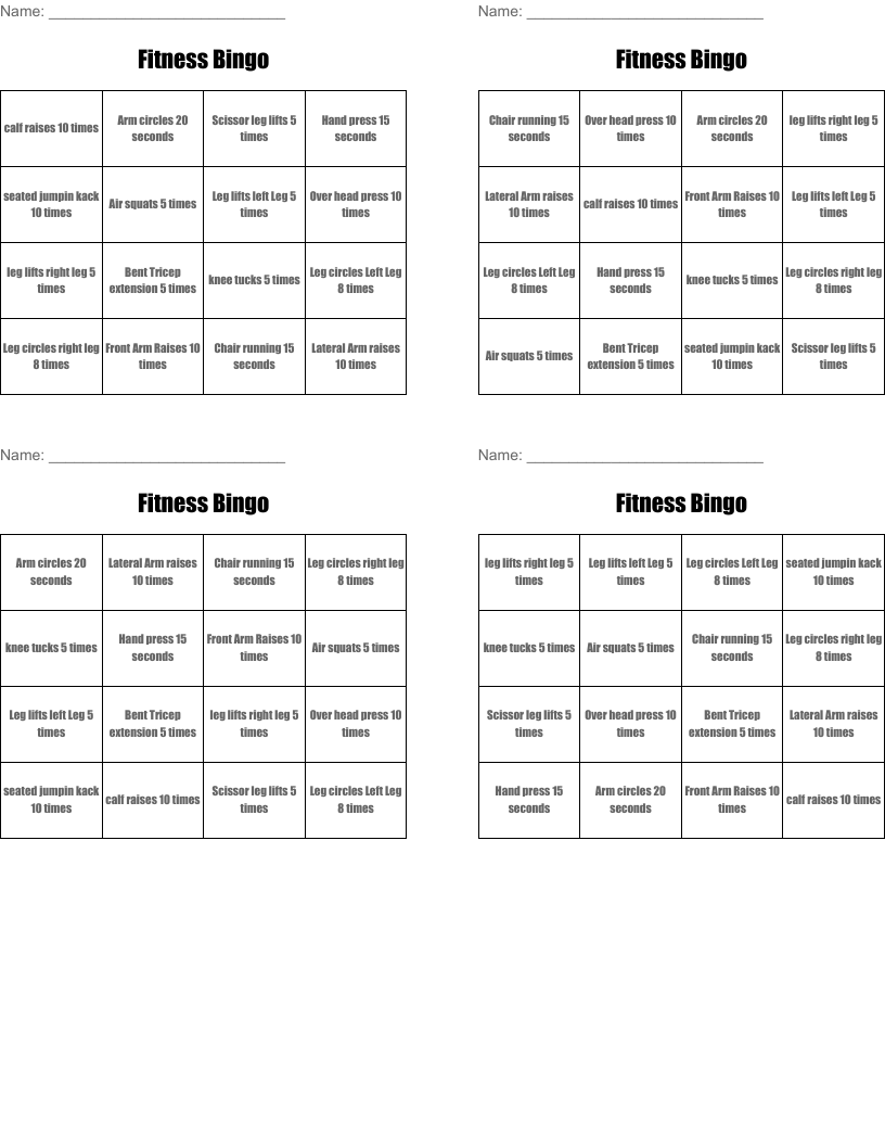 Fitness Bingo