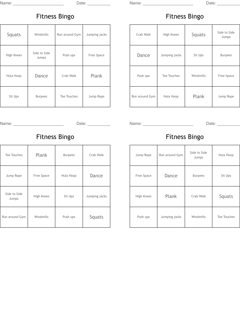Fitness Bingo