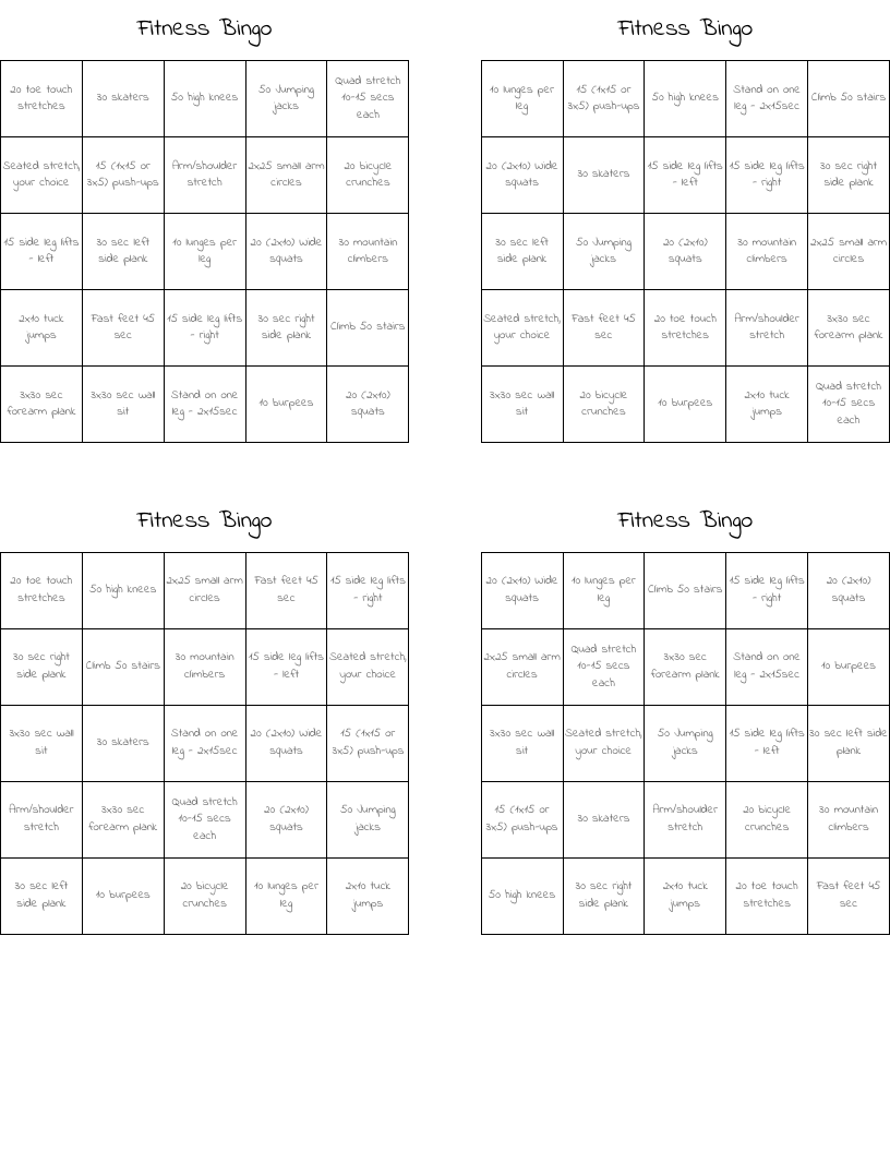 Fitness Bingo