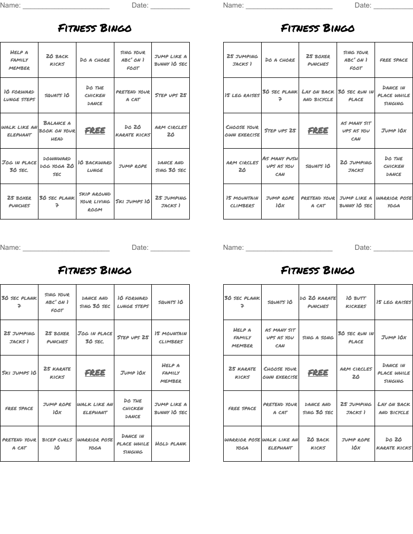 Fitness Bingo