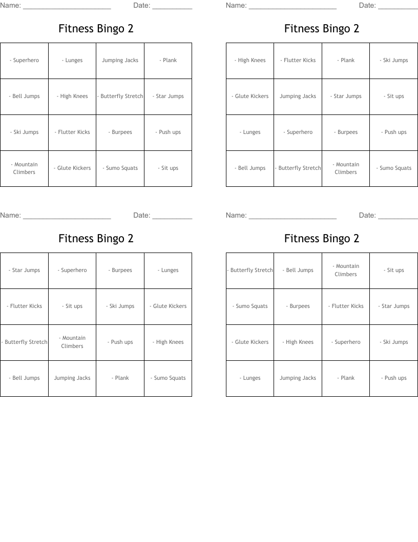 Fitness Bingo 2