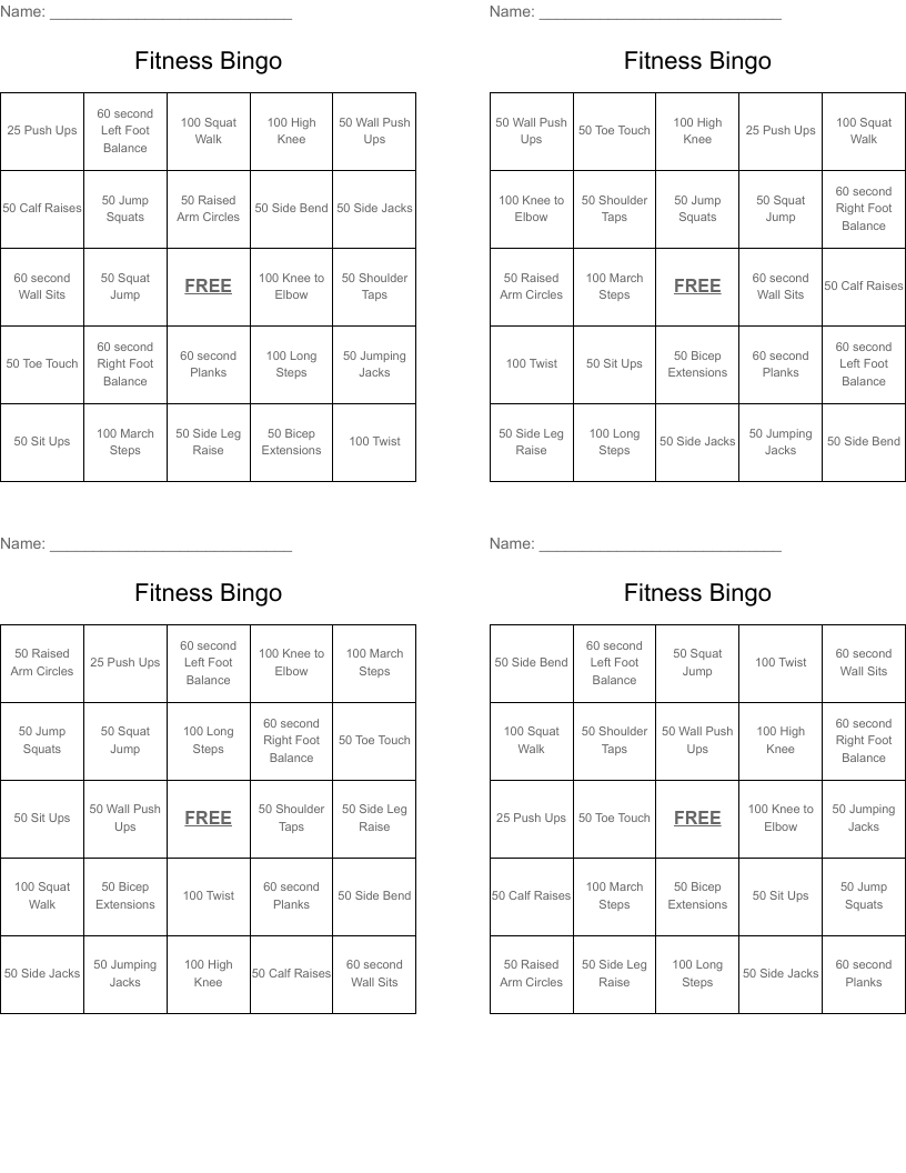 Fitness Bingo