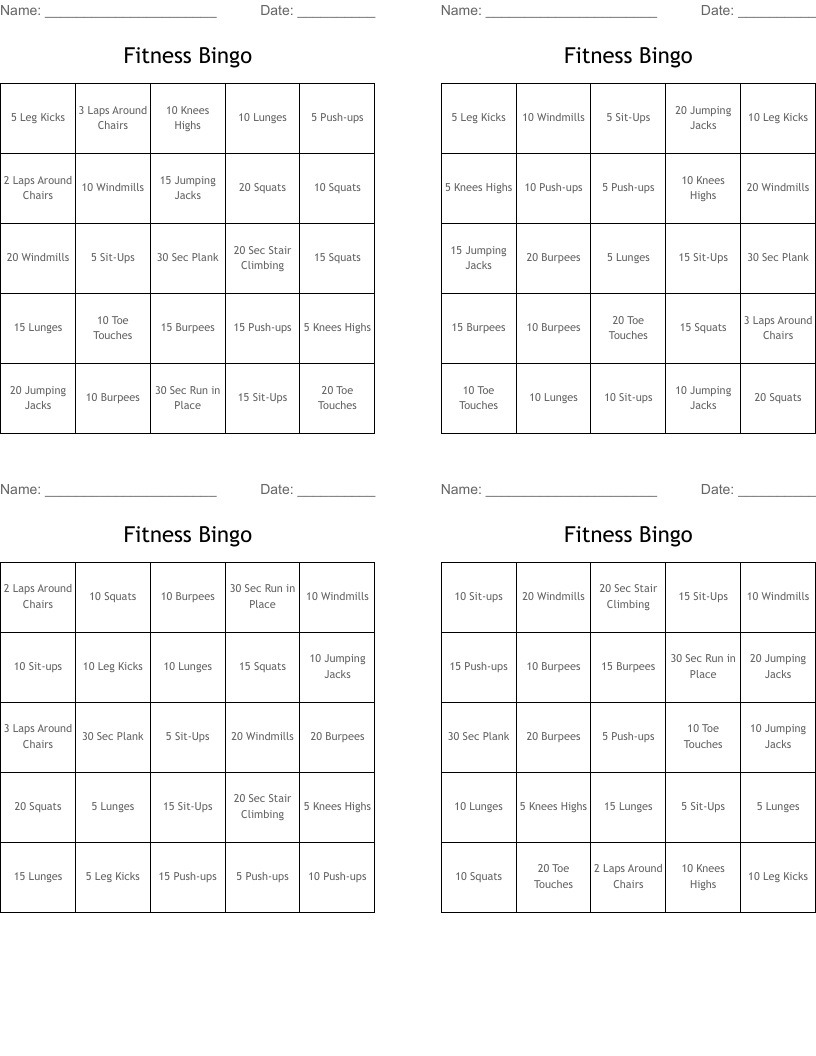 Fitness Bingo