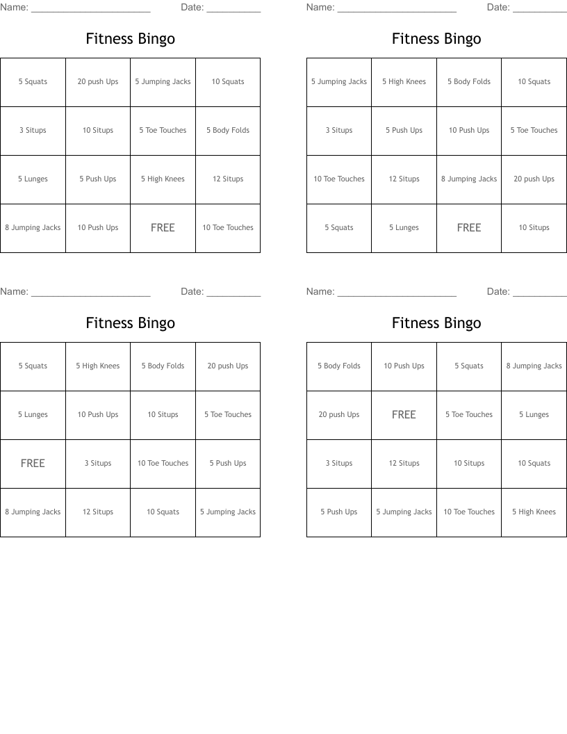 Fitness Bingo