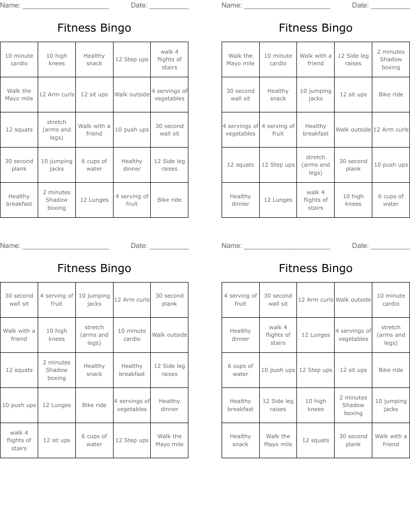 Fitness Bingo