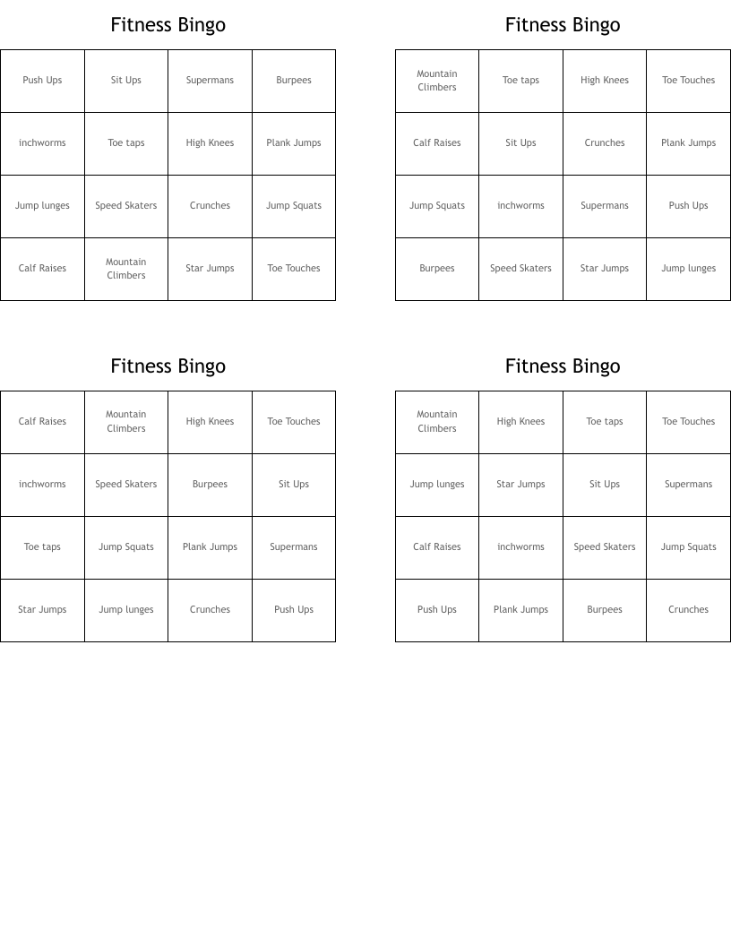 Fitness Bingo