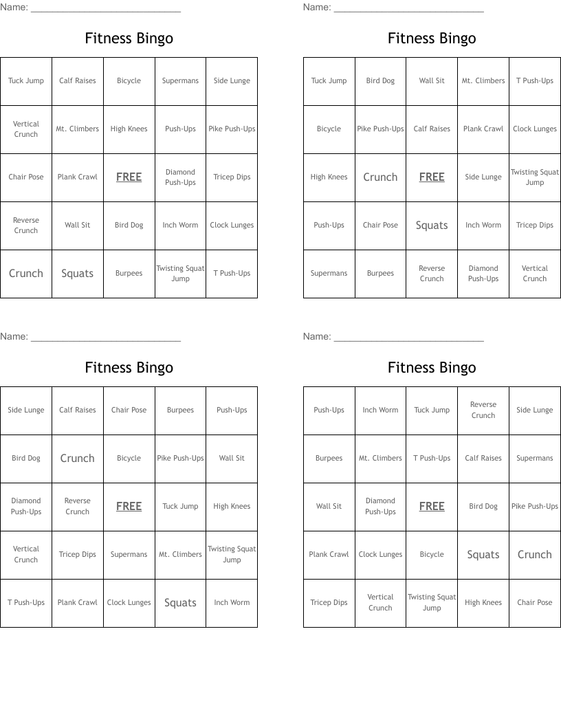 Fitness Bingo