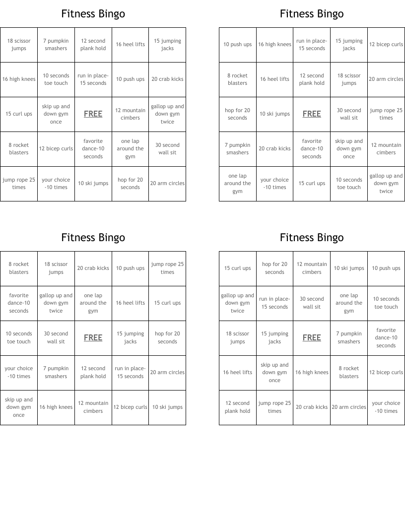 Fitness Bingo