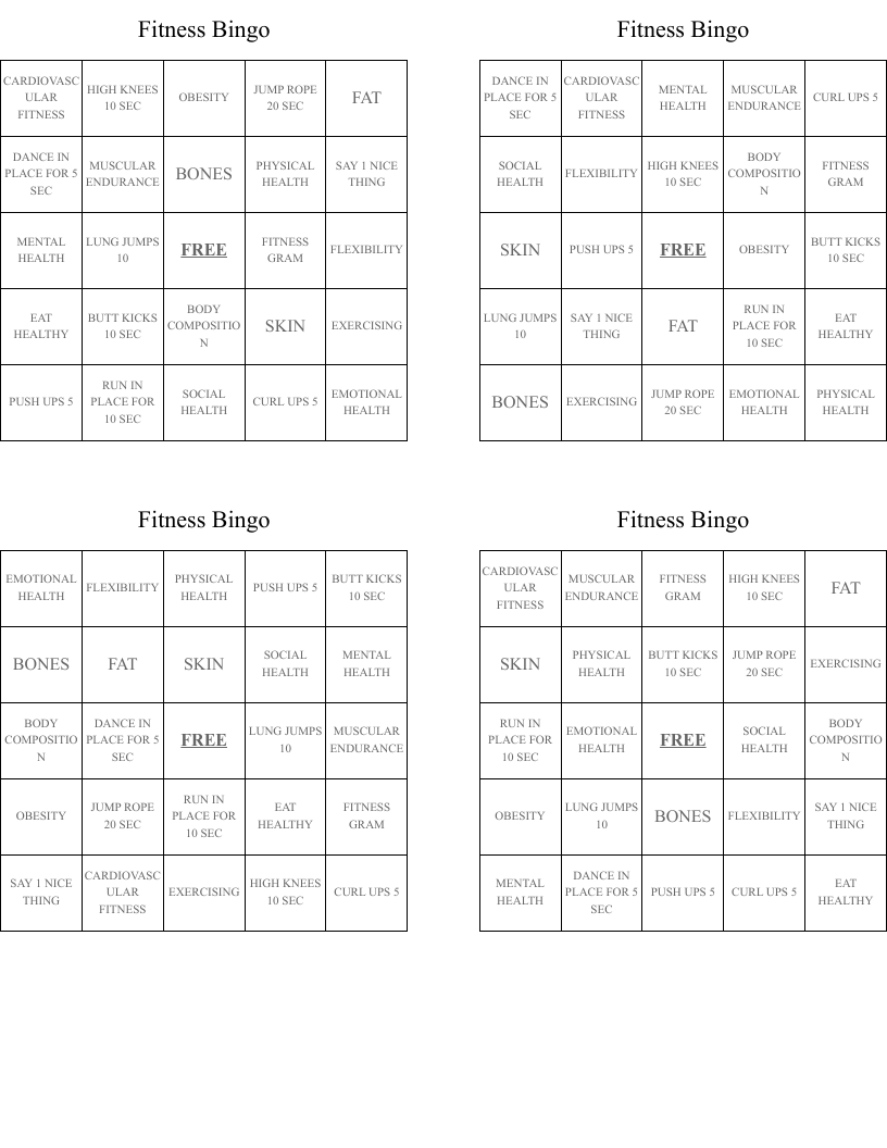 Fitness Bingo