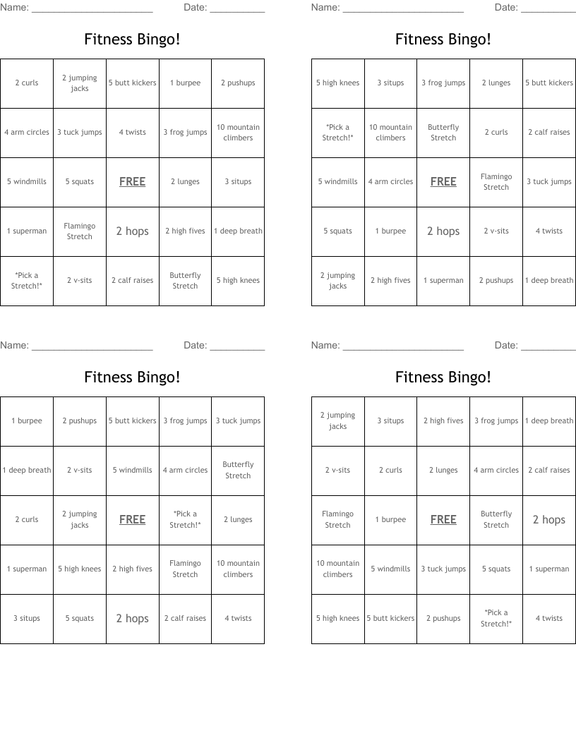 Fitness Bingo!