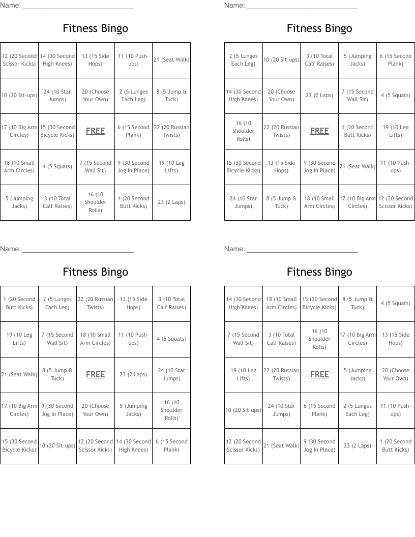Fitness Bingo