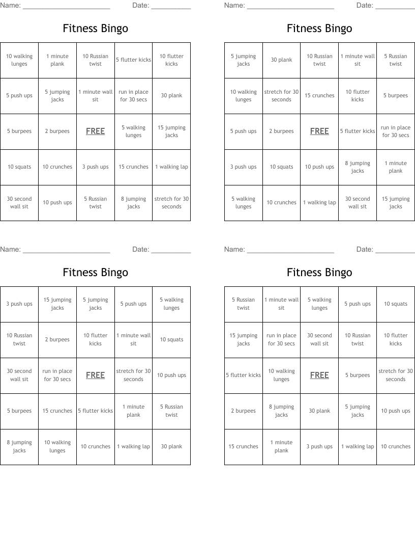 Fitness Bingo