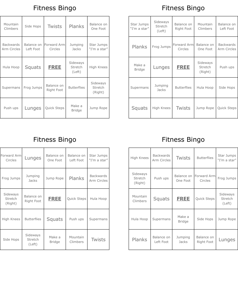 Fitness Bingo 