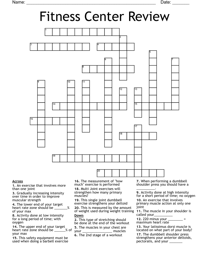 Fitness Center Review  Crossword