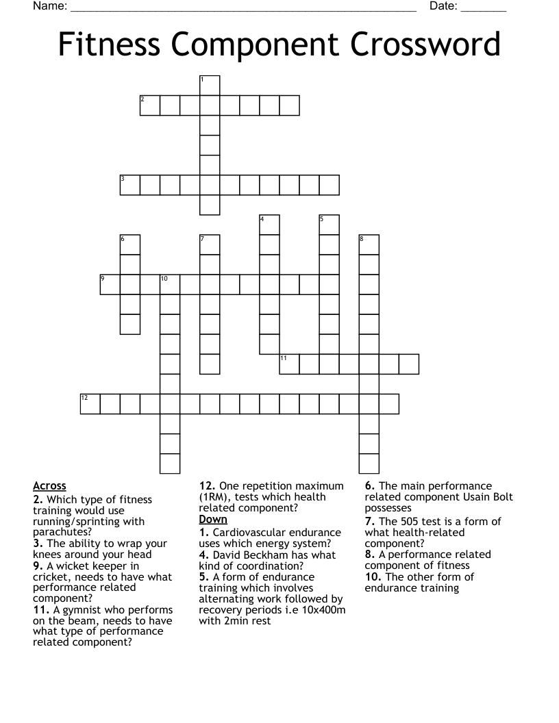 Fitness Component Crossword