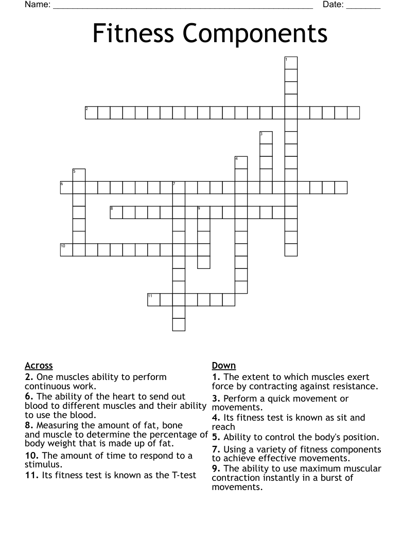 Fitness Components Crossword