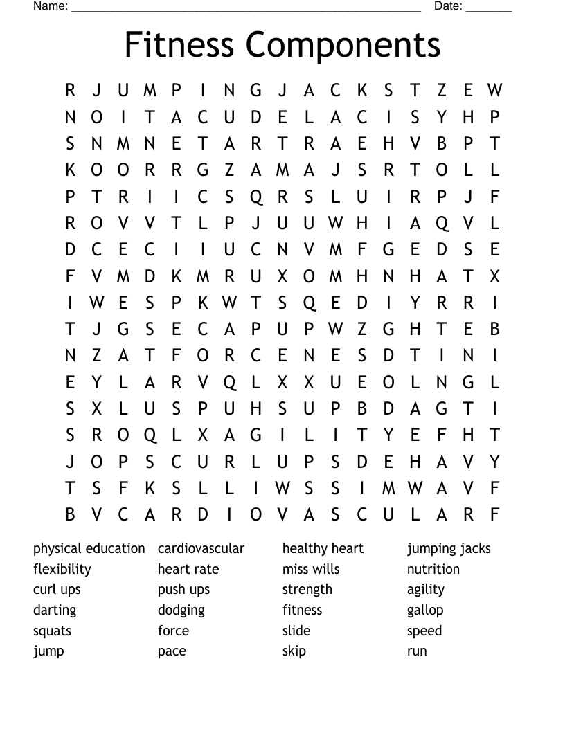 Fitness Components Word Search