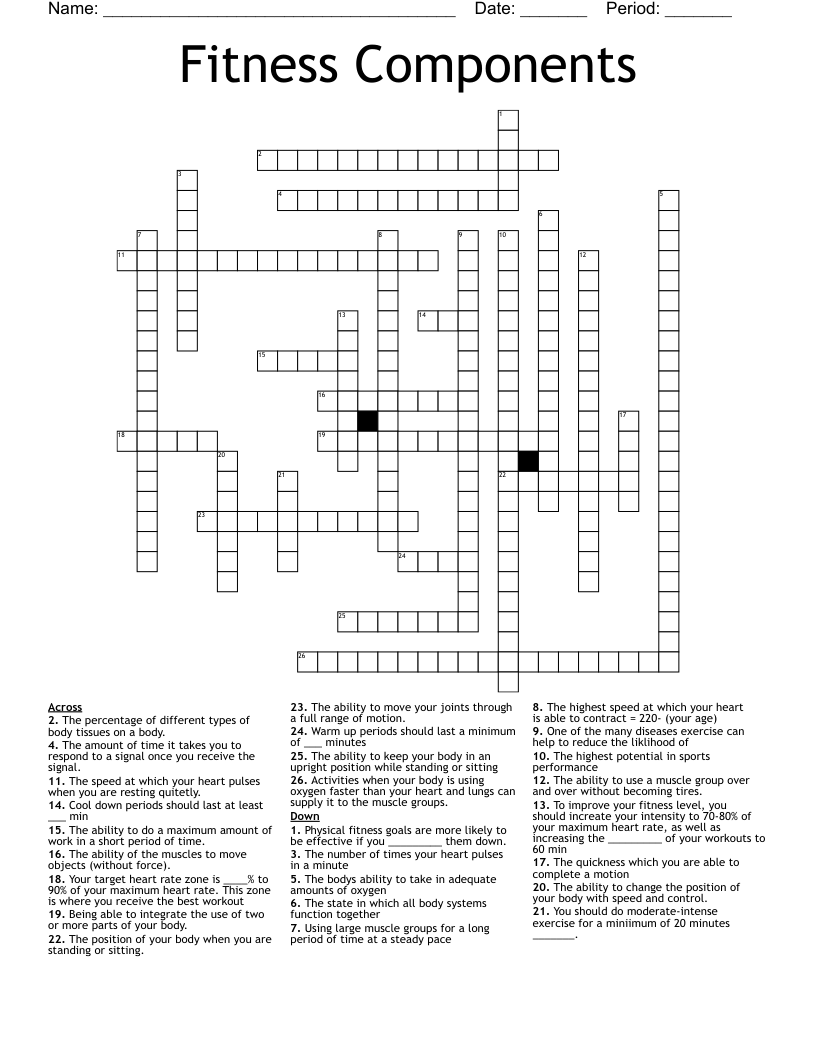 Fitness Components Crossword