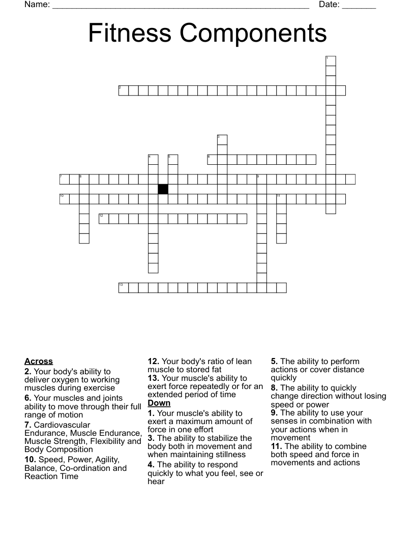 Fitness Components Crossword