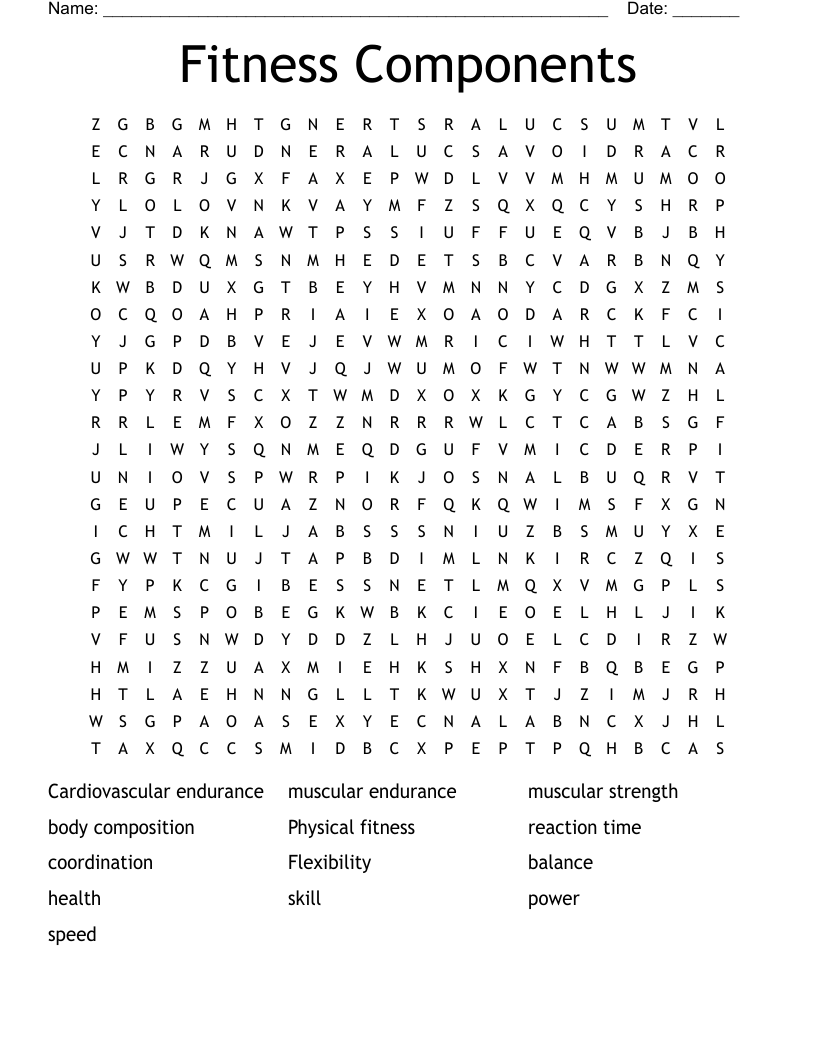 Fitness Components Word Search