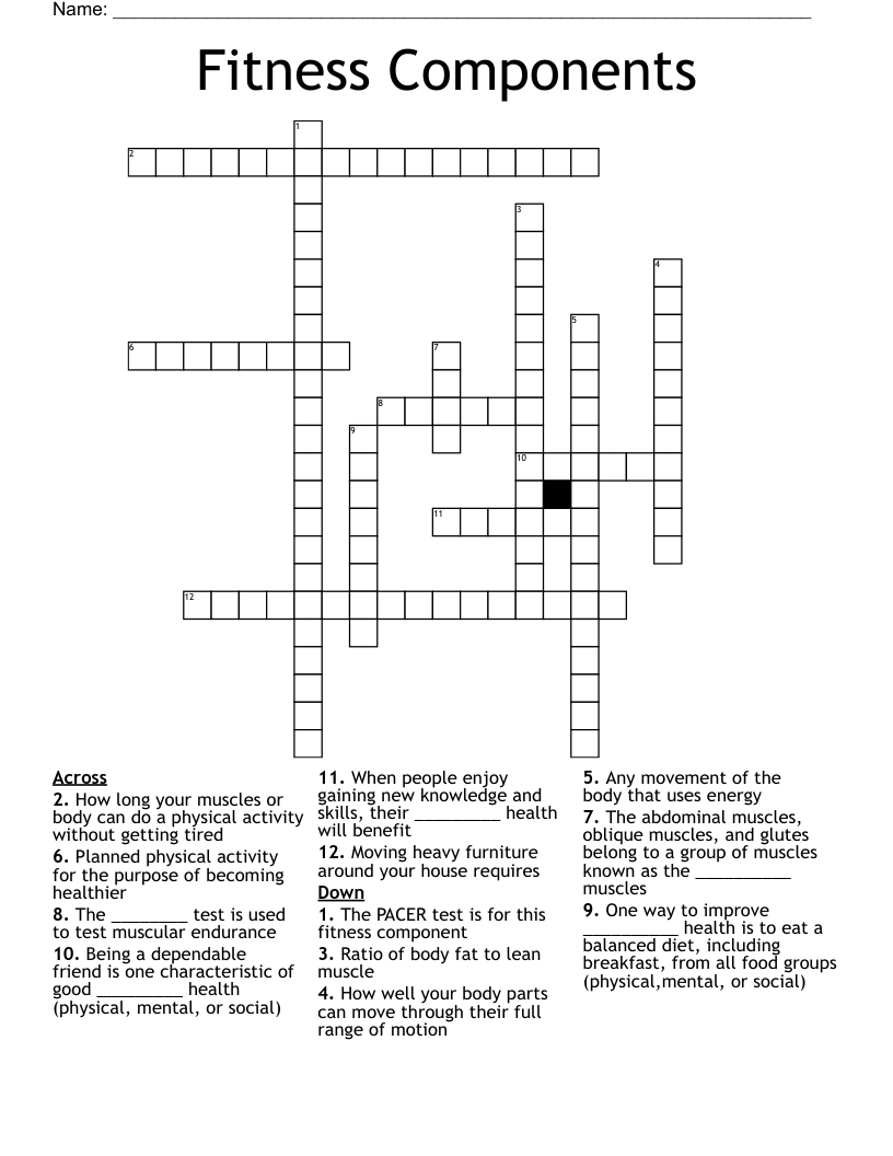 Fitness Components Crossword