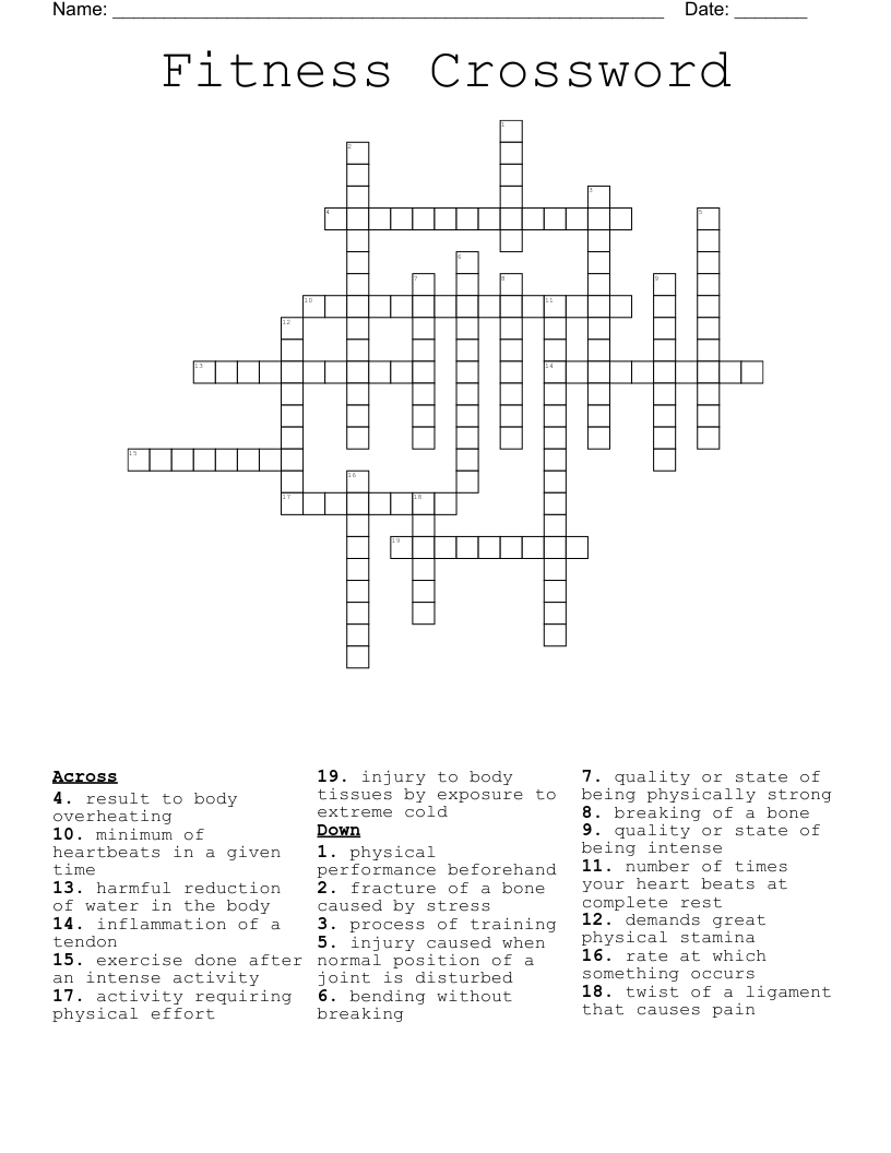 Fitness Crossword