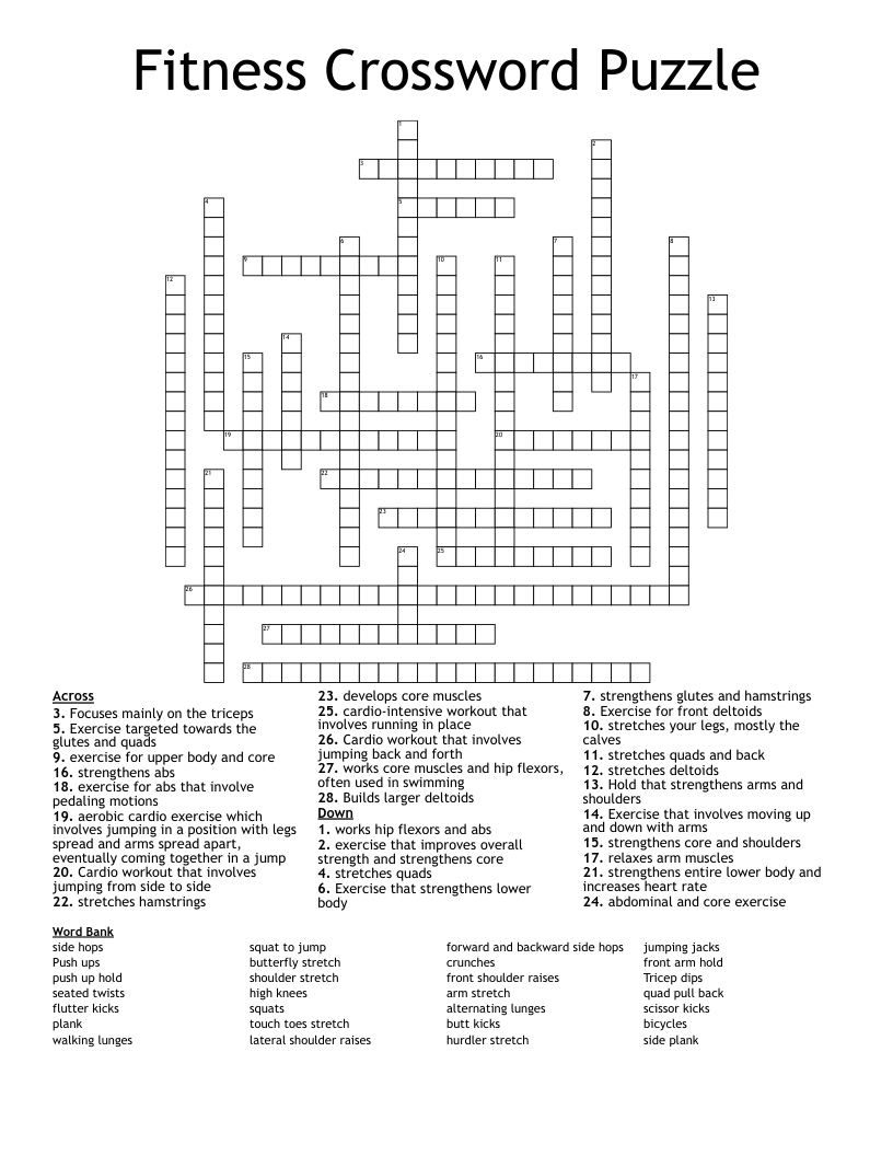 Fitness Crossword Puzzle