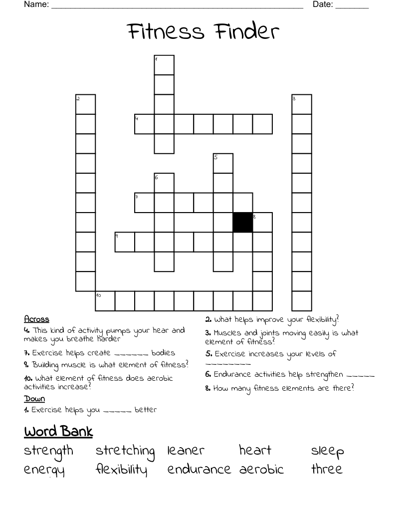 Fitness Finder Crossword