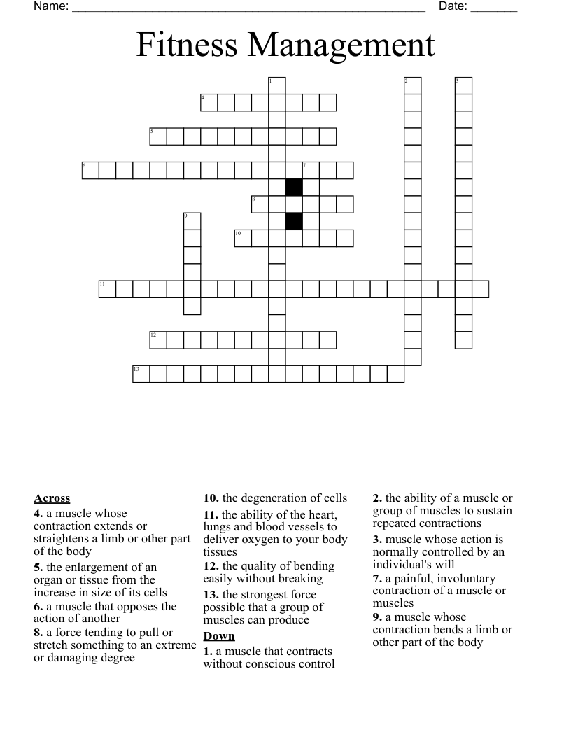Fitness Management Crossword