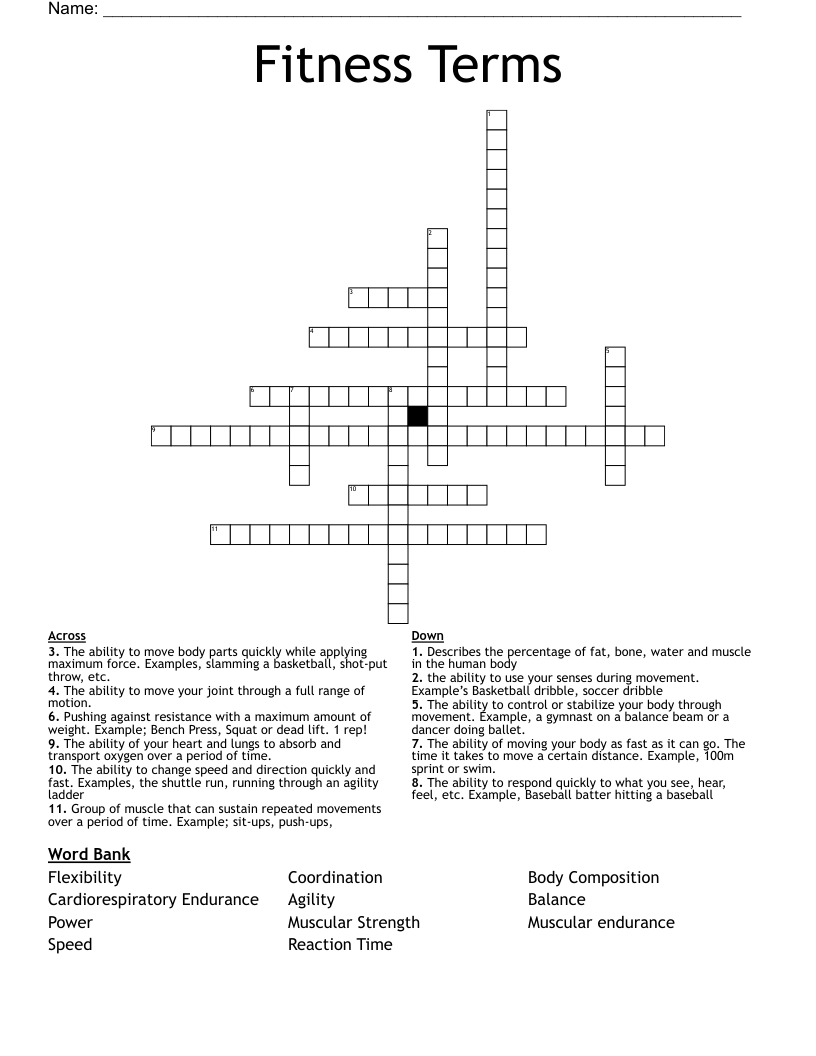 Fitness Terms Crossword