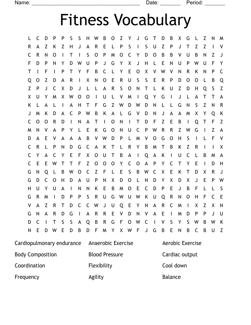 Fitness Vocabulary Word Search