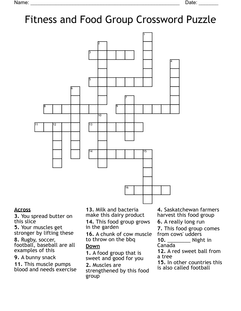 Fitness and Food Group Crossword Puzzle